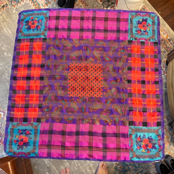 The Limited Vintage Scarf 34x34 Italy Patchwork Paisley Floral Plaid - Picture 2 of 5
